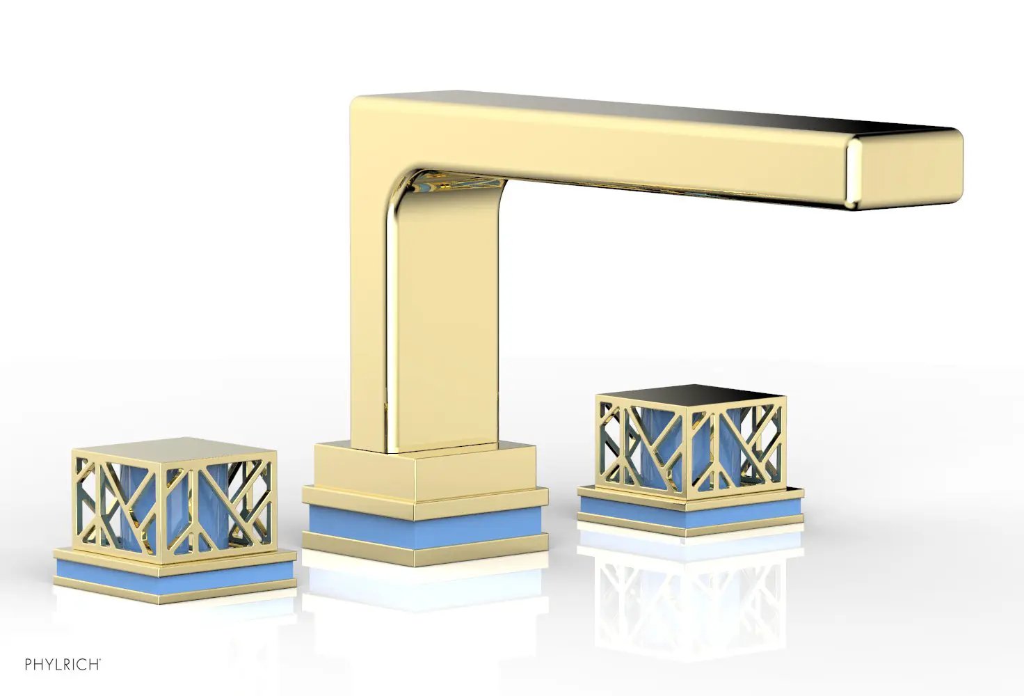 Phylrich JOLIE Deck Tub Set - Square Handles with "Light Blue" Accents by Phylrich