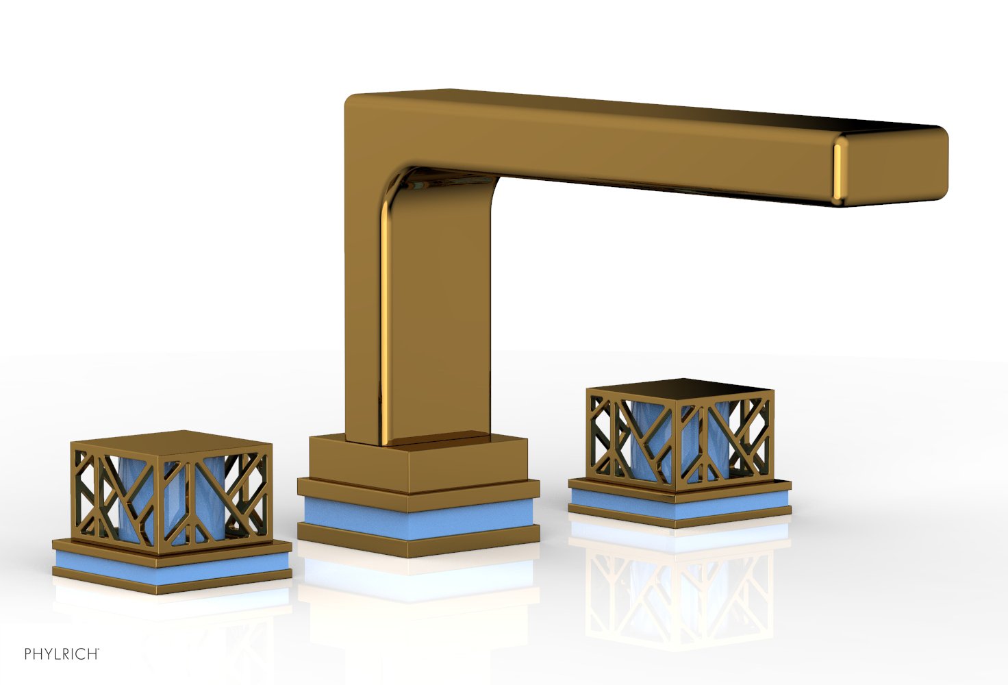 Phylrich JOLIE Deck Tub Set - Square Handles with "Light Blue" Accents