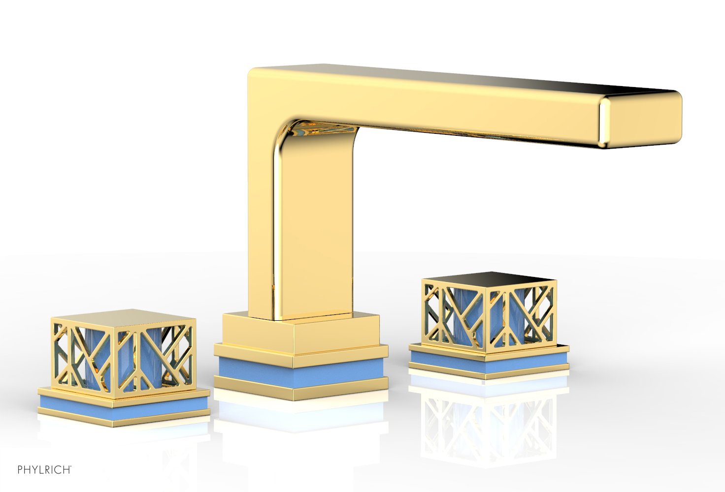 Phylrich JOLIE Deck Tub Set - Square Handles with "Light Blue" Accents