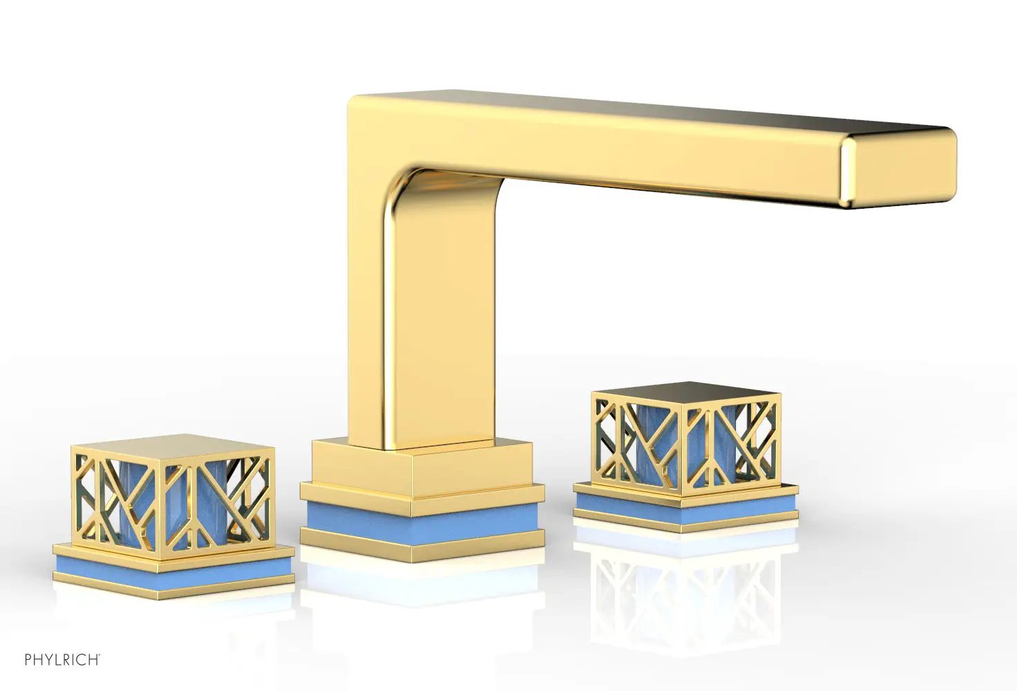 Phylrich JOLIE Deck Tub Set - Square Handles with "Light Blue" Accents by Phylrich