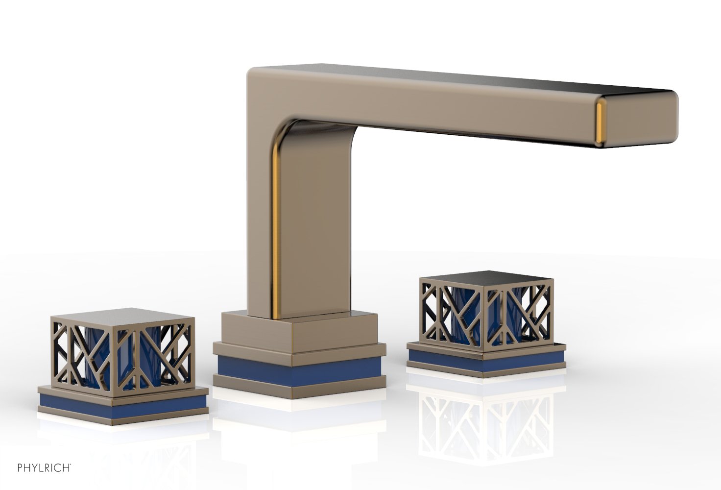 Phylrich JOLIE Deck Tub Set - Square Handles with "Navy Blue" Accents