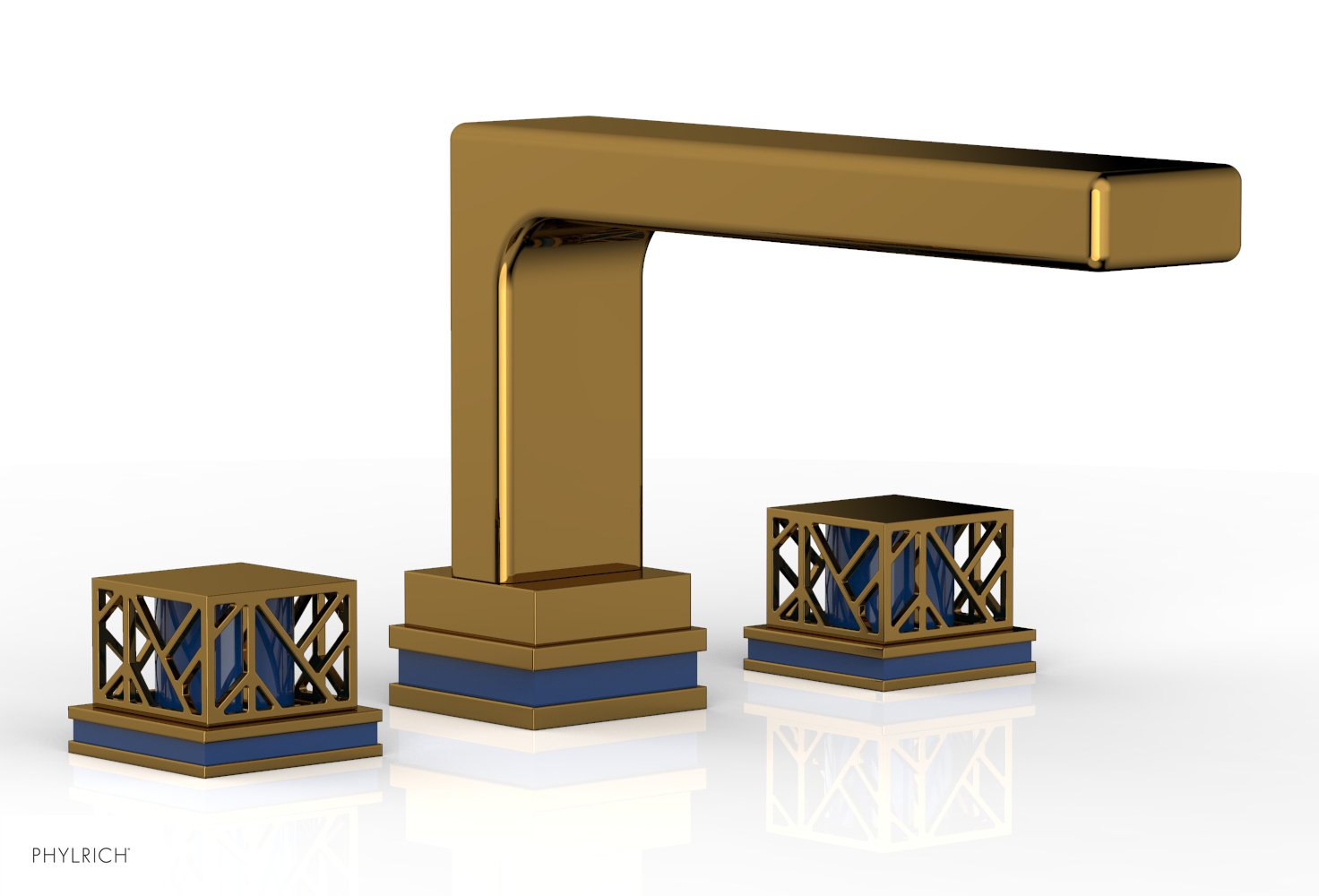 Phylrich JOLIE Deck Tub Set - Square Handles with "Navy Blue" Accents