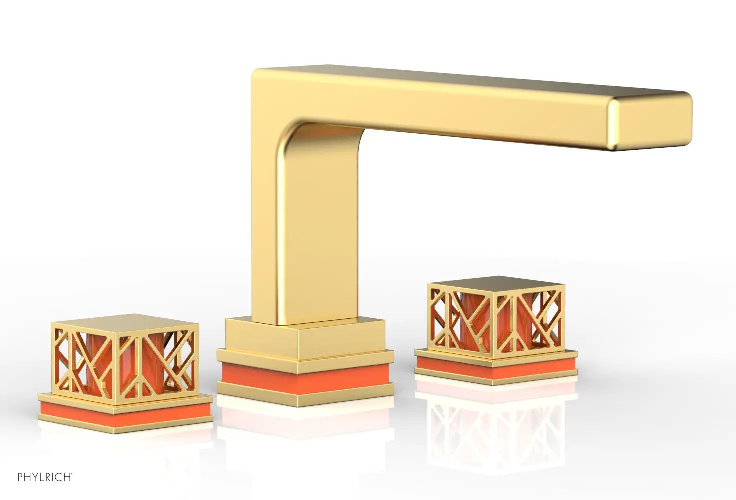 Phylrich JOLIE Deck Tub Set - Square Handles with "Orange" Accents by Phylrich
