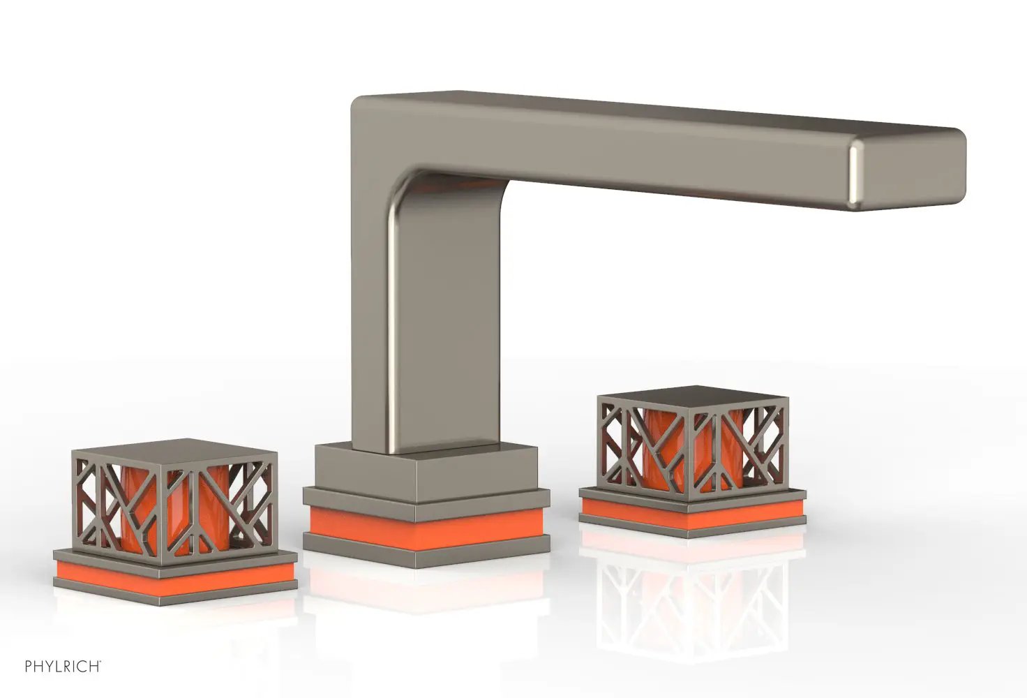Phylrich JOLIE Deck Tub Set - Square Handles with "Orange" Accents by Phylrich