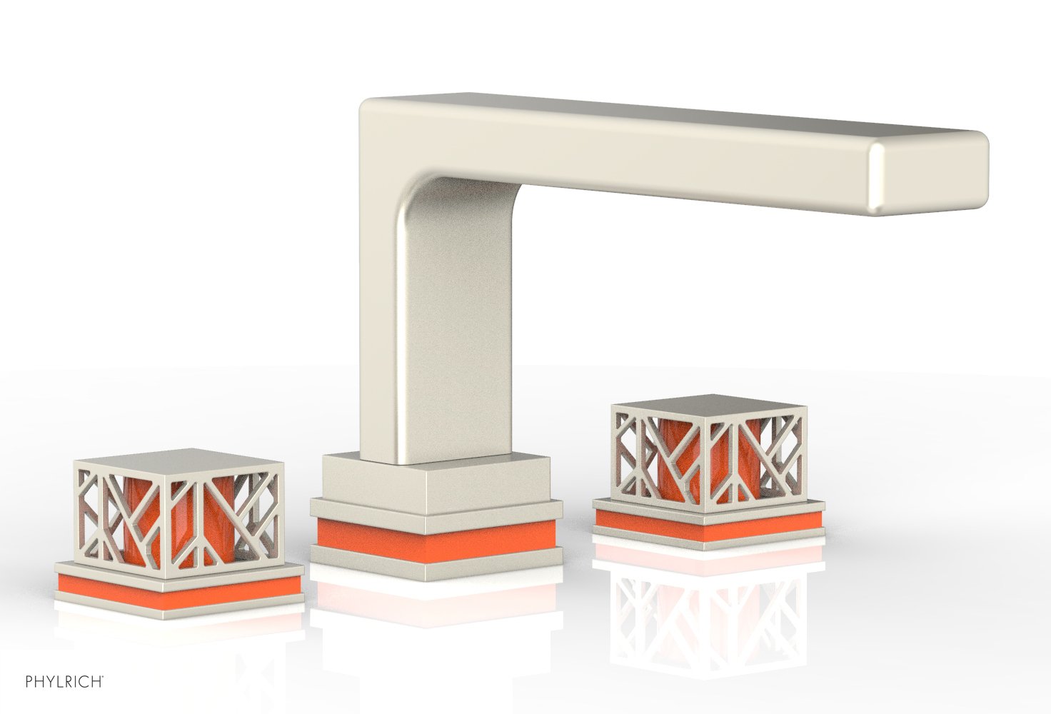 Phylrich JOLIE Deck Tub Set - Square Handles with "Orange" Accents