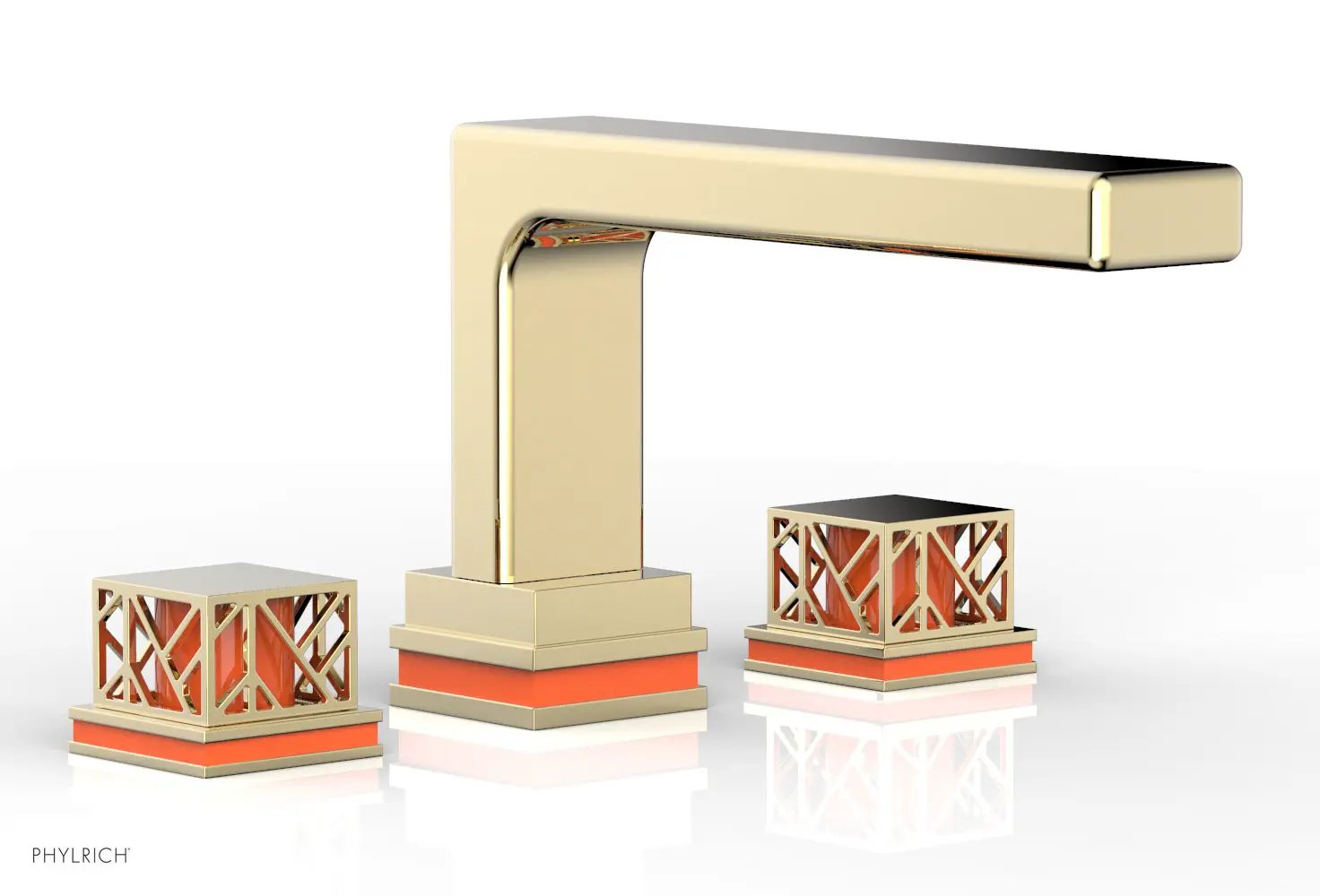 Phylrich JOLIE Deck Tub Set - Square Handles with "Orange" Accents by Phylrich