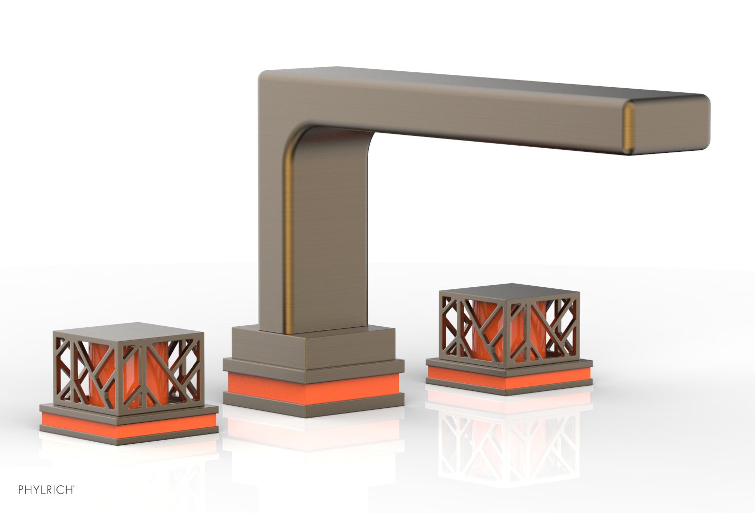 Phylrich JOLIE Deck Tub Set - Square Handles with "Orange" Accents