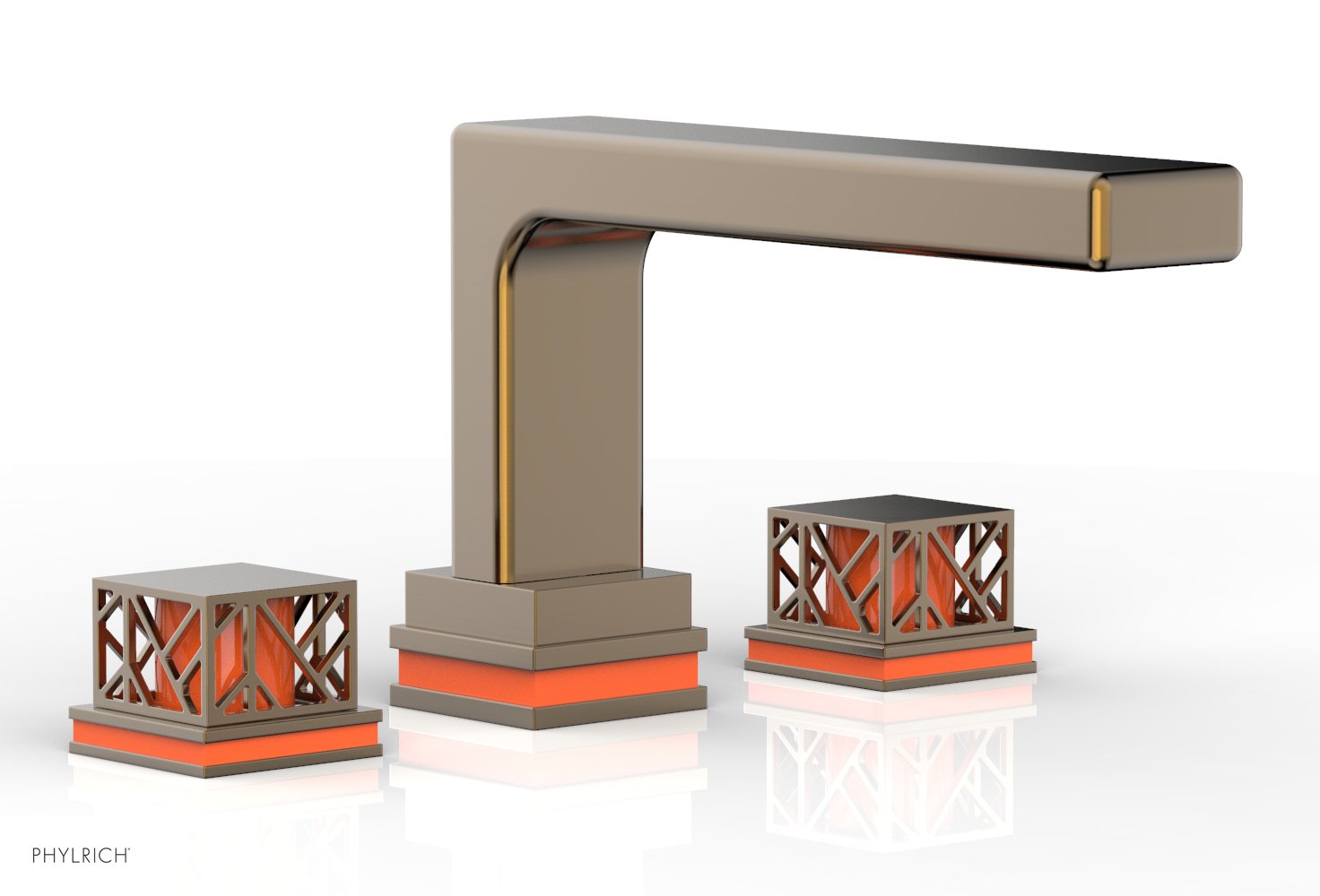 Phylrich JOLIE Deck Tub Set - Square Handles with "Orange" Accents