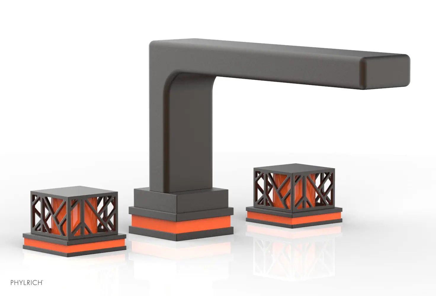 Phylrich JOLIE Deck Tub Set - Square Handles with "Orange" Accents by Phylrich