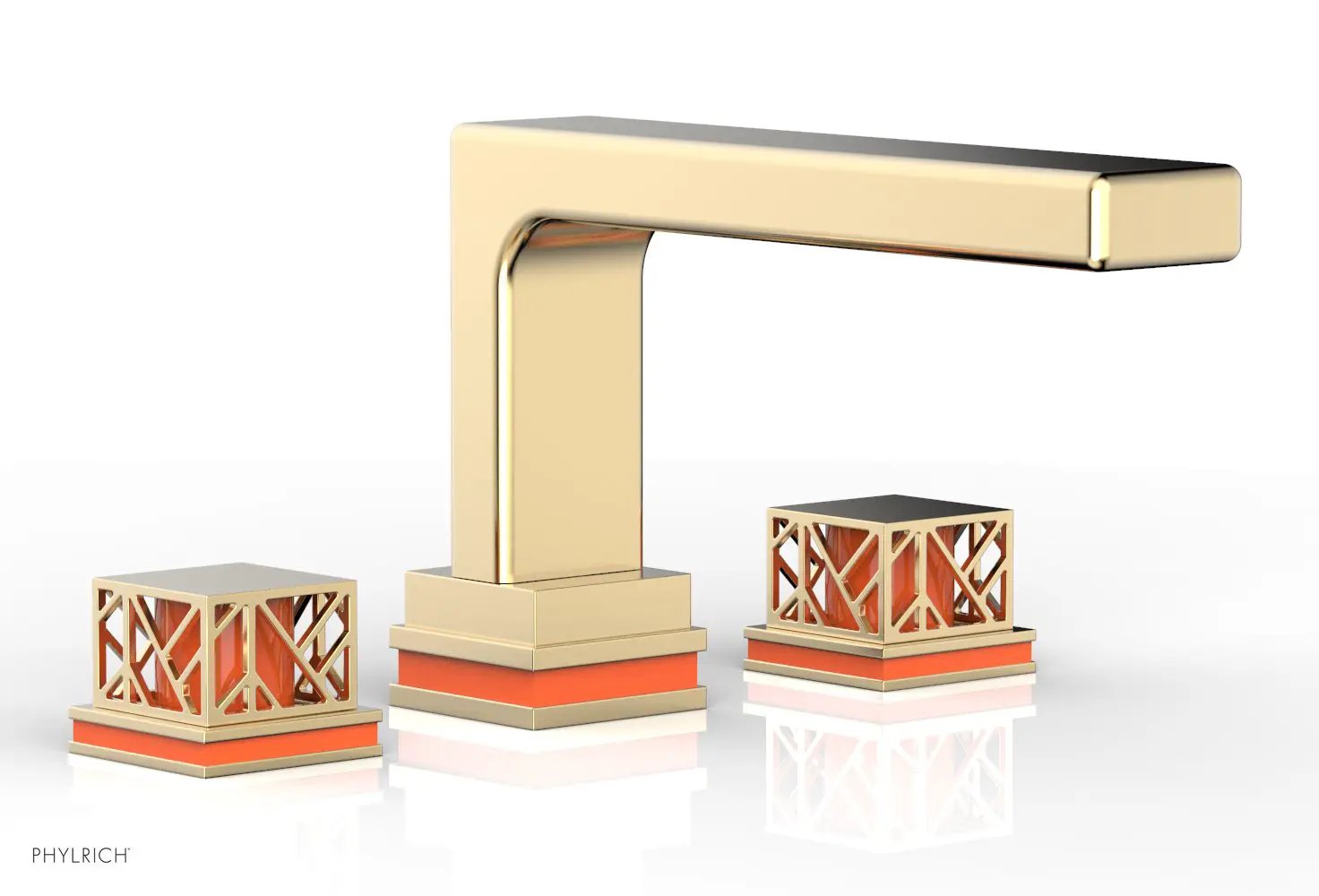 Phylrich JOLIE Deck Tub Set - Square Handles with "Orange" Accents by Phylrich