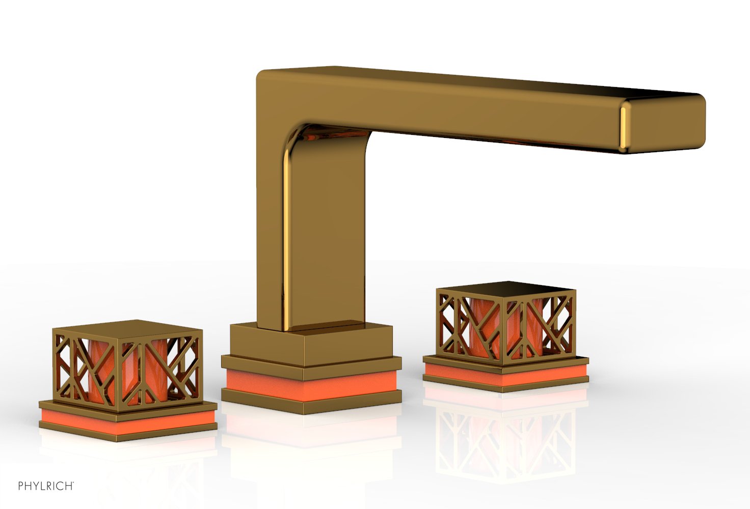 Phylrich JOLIE Deck Tub Set - Square Handles with "Orange" Accents