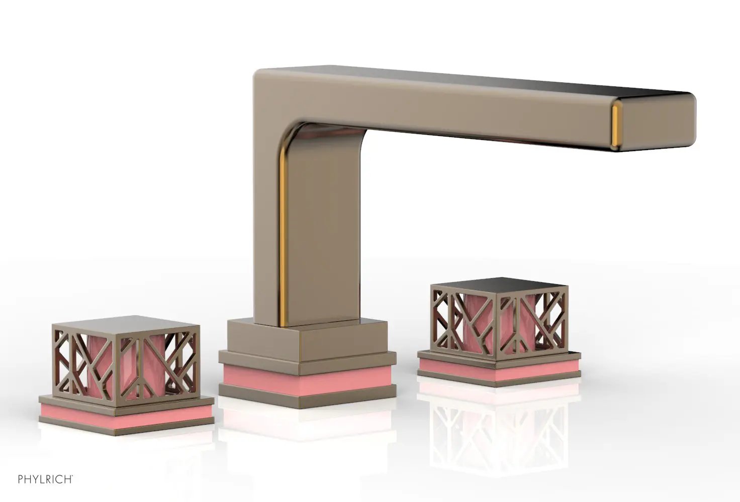 Phylrich JOLIE Deck Tub Set - Square Handles with "Pink" Accents by Phylrich