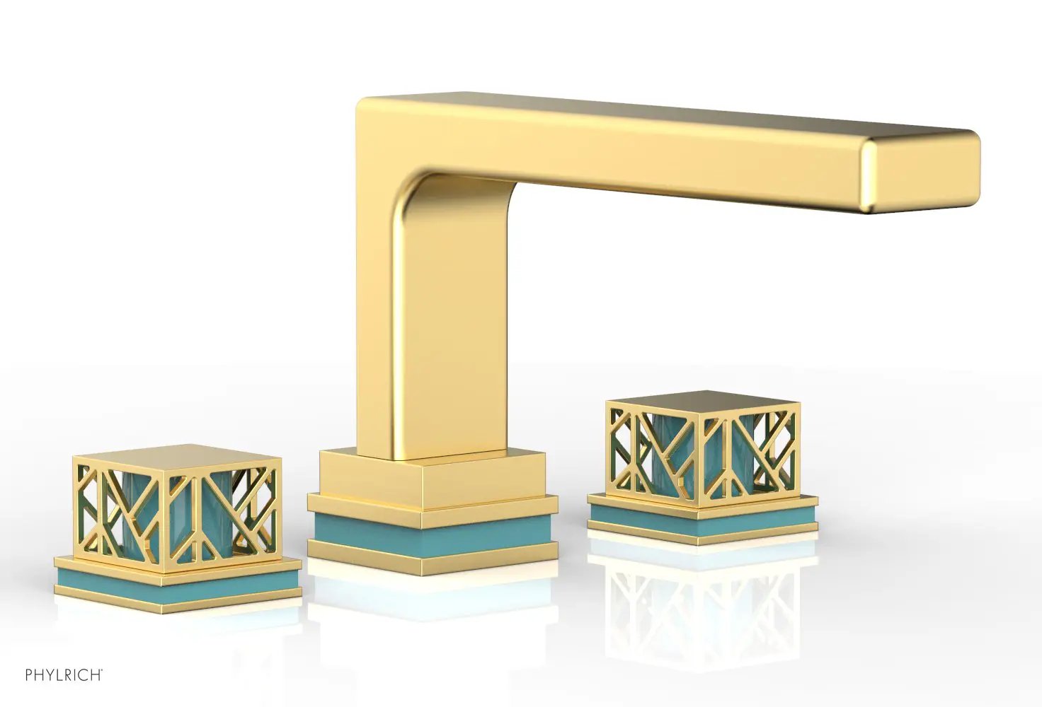 Phylrich JOLIE Deck Tub Set - Square Handles with "Turquoise" Accents by Phylrich