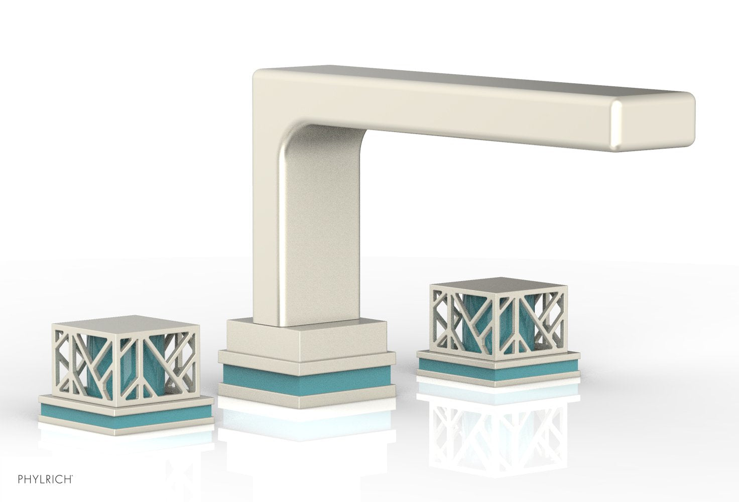 Phylrich JOLIE Deck Tub Set - Square Handles with "Turquoise" Accents