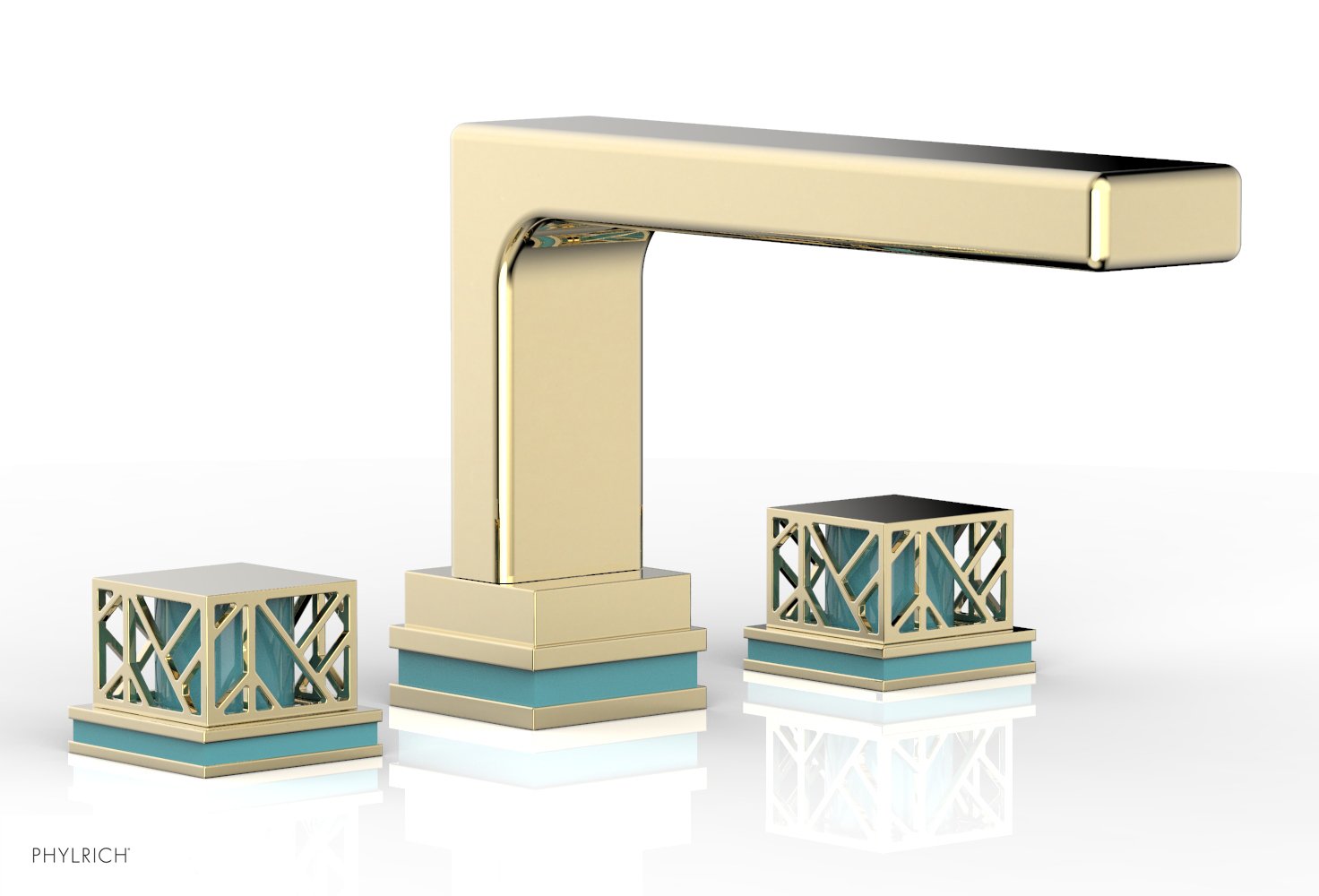Phylrich JOLIE Deck Tub Set - Square Handles with "Turquoise" Accents