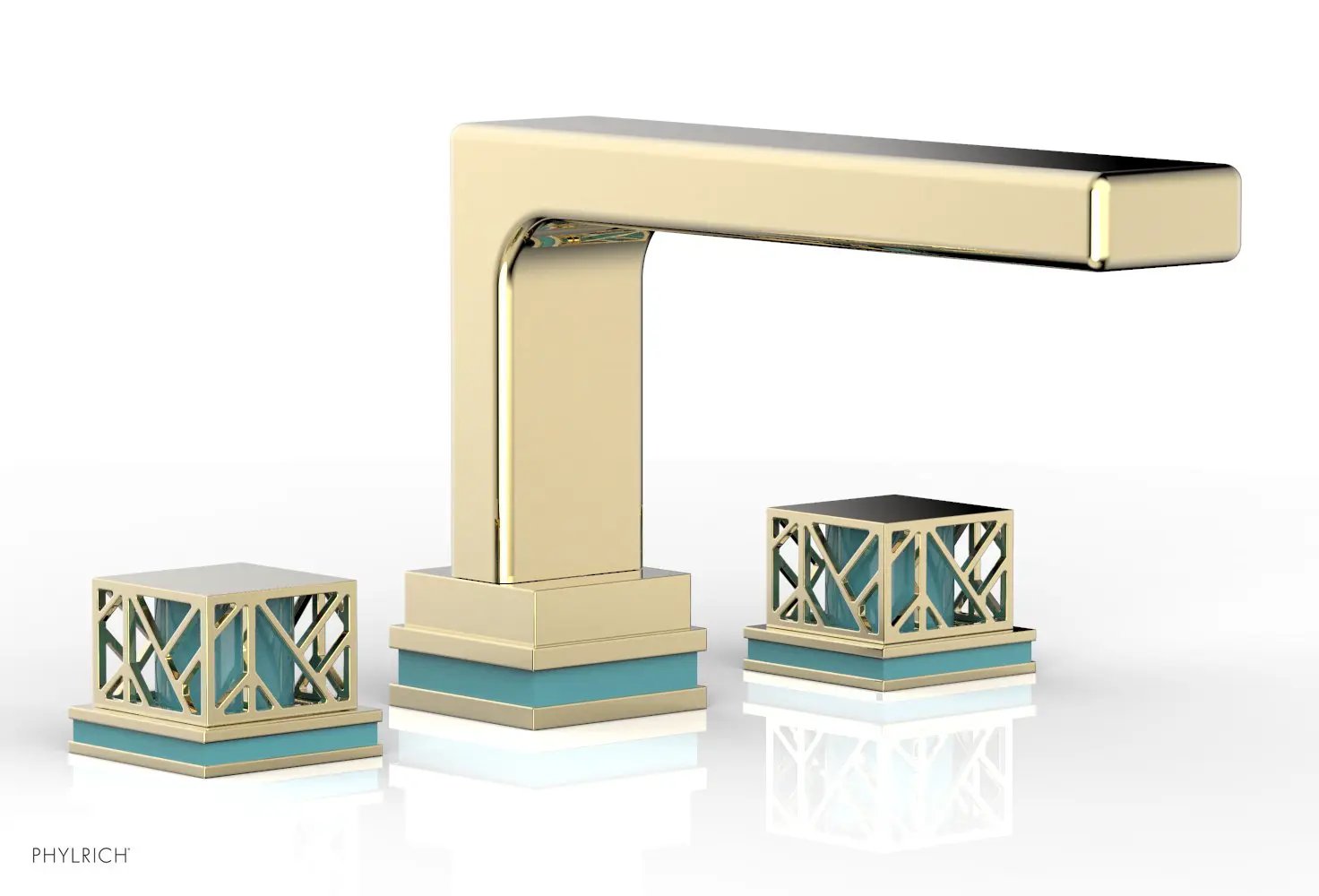 Phylrich JOLIE Deck Tub Set - Square Handles with "Turquoise" Accents by Phylrich