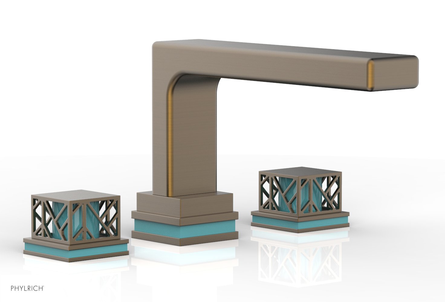 Phylrich JOLIE Deck Tub Set - Square Handles with "Turquoise" Accents by Phylrich