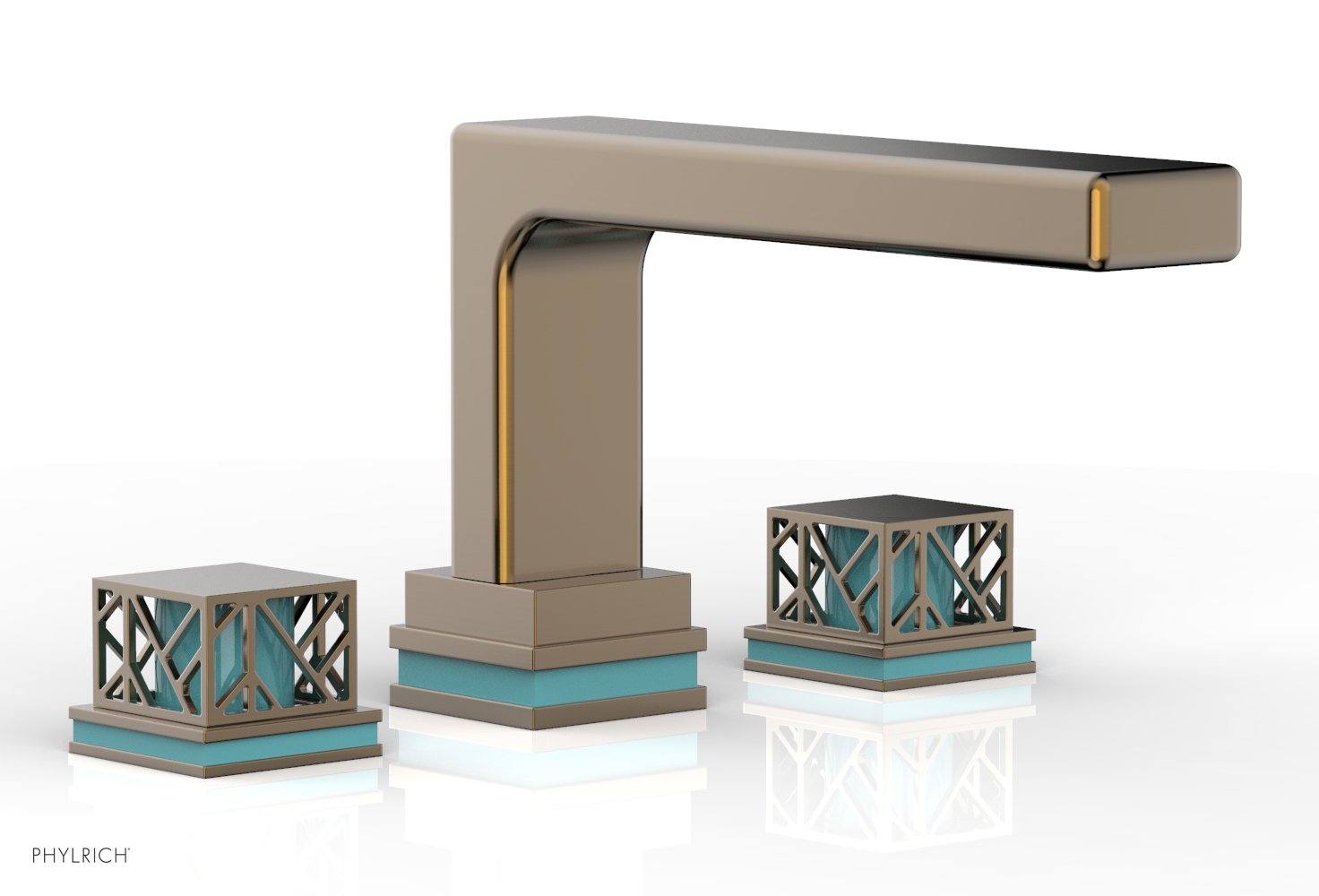 Phylrich JOLIE Deck Tub Set - Square Handles with "Turquoise" Accents