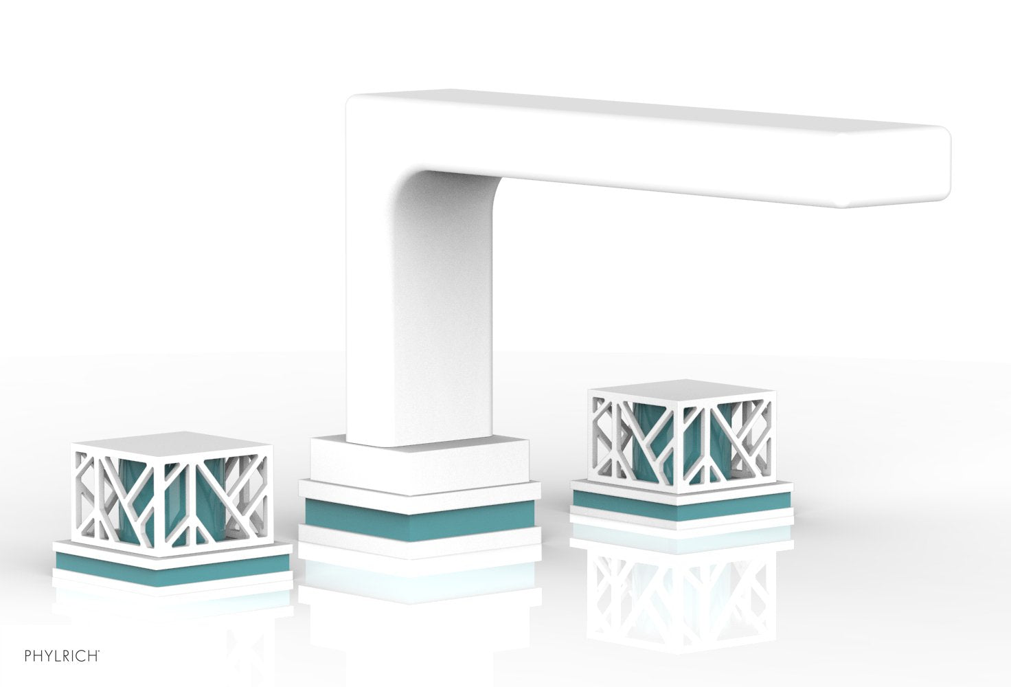Phylrich JOLIE Deck Tub Set - Square Handles with "Turquoise" Accents