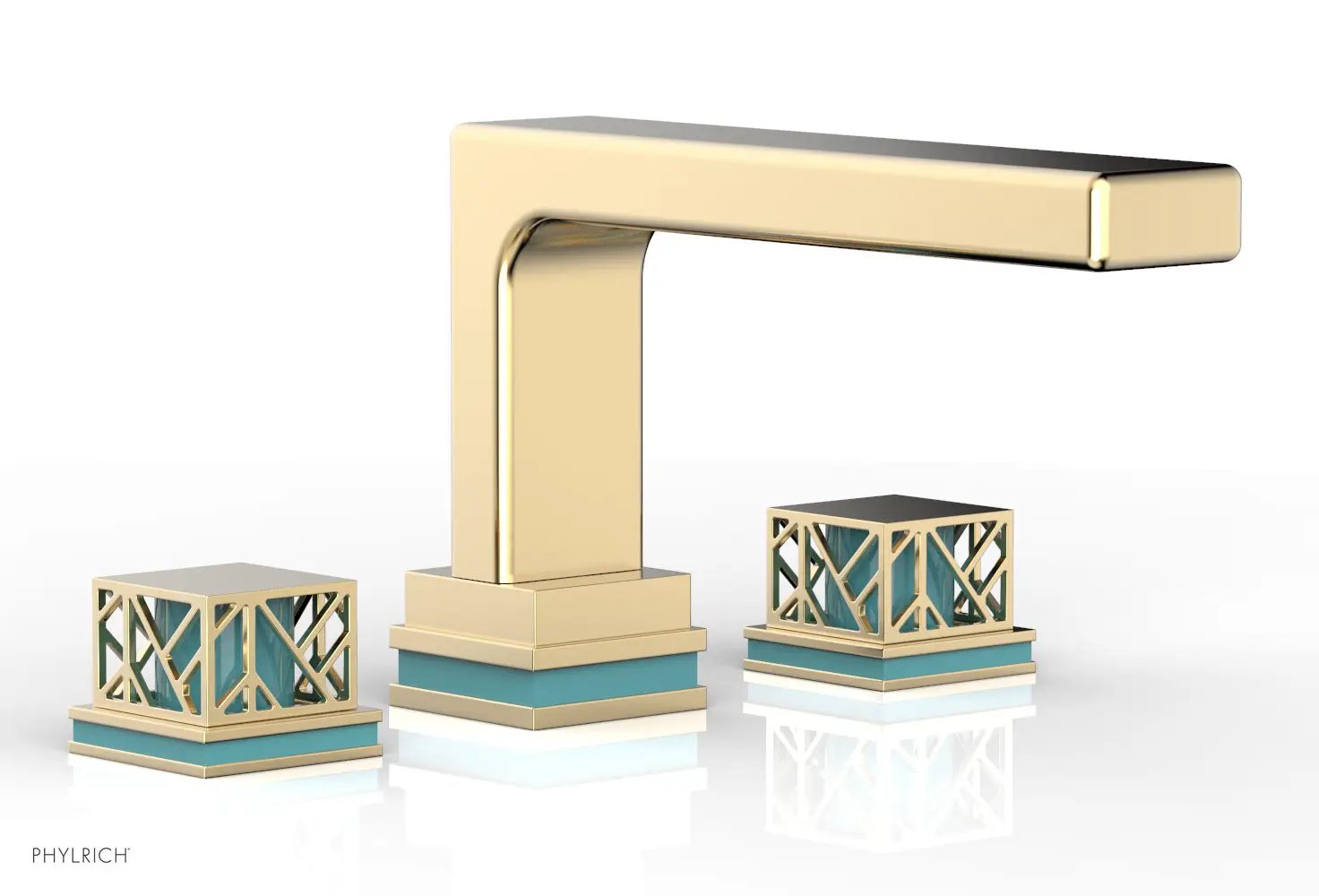 Phylrich JOLIE Deck Tub Set - Square Handles with "Turquoise" Accents by Phylrich