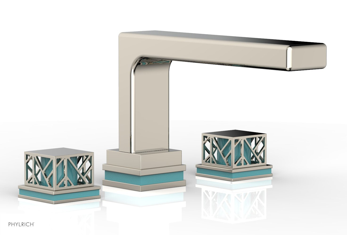 Phylrich JOLIE Deck Tub Set - Square Handles with "Turquoise" Accents
