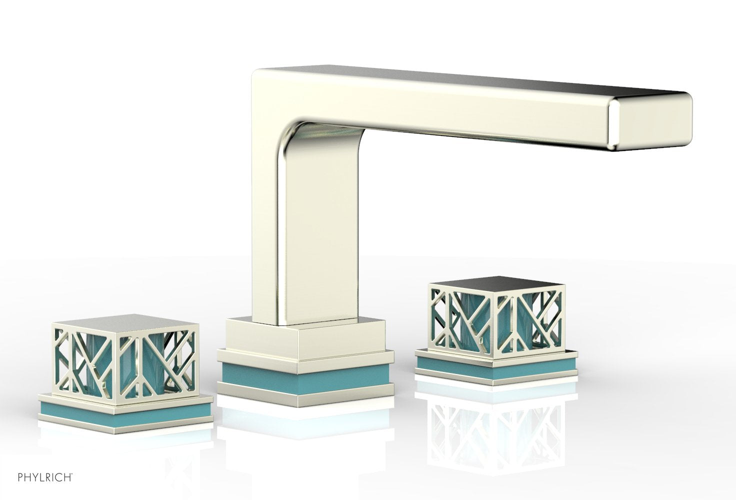 Phylrich JOLIE Deck Tub Set - Square Handles with "Turquoise" Accents