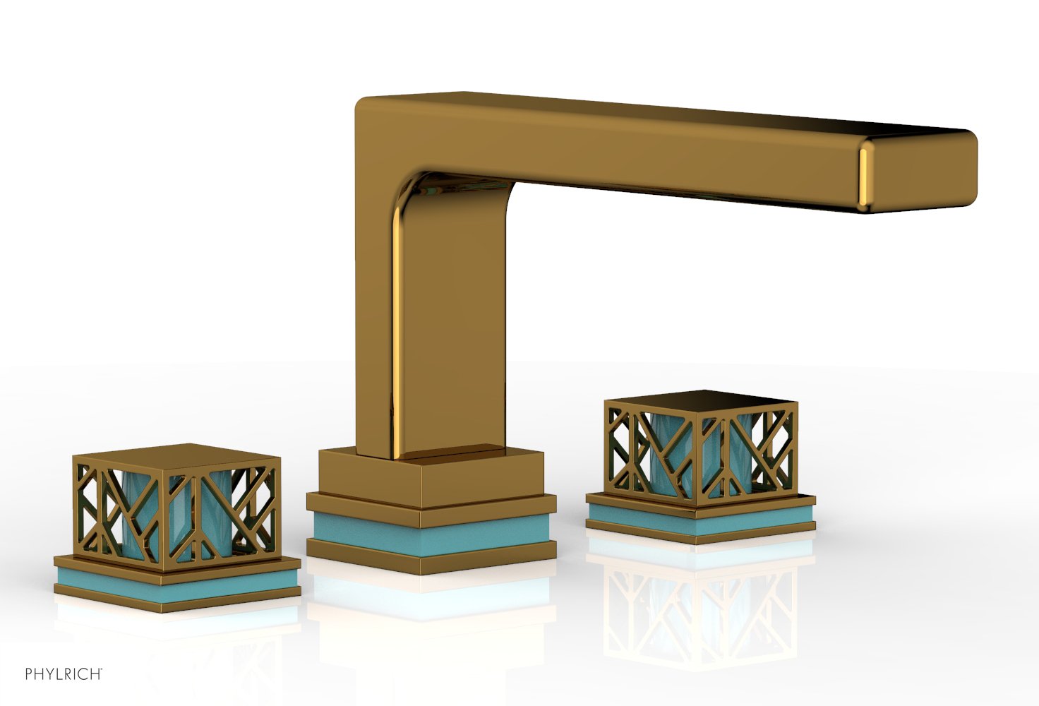 Phylrich JOLIE Deck Tub Set - Square Handles with "Turquoise" Accents