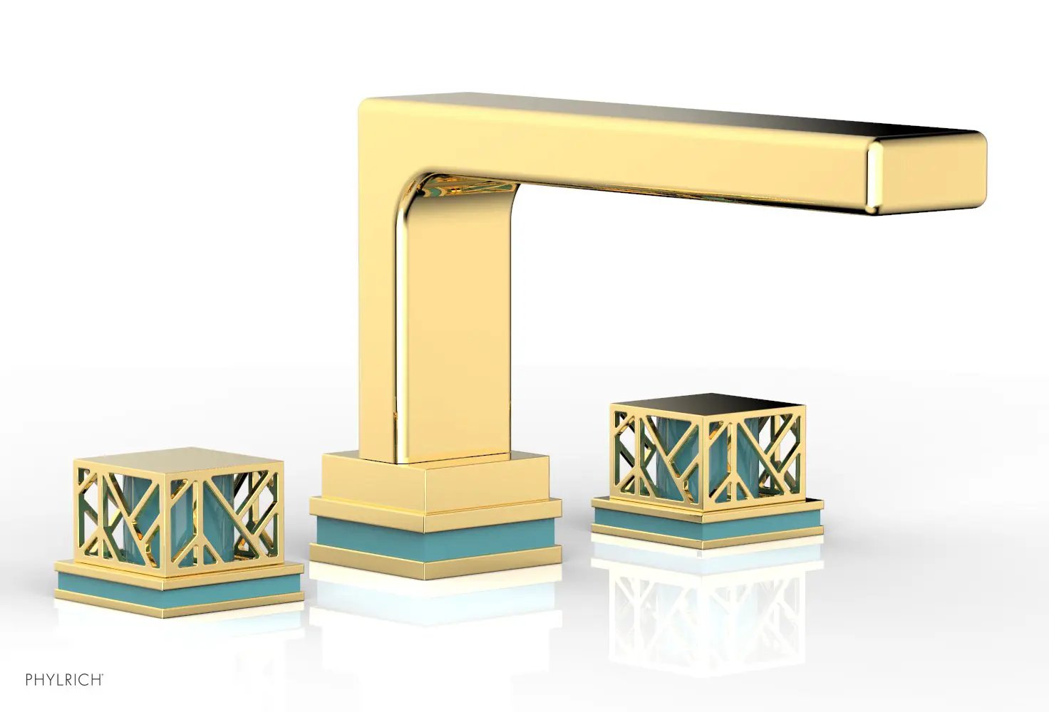 Phylrich JOLIE Deck Tub Set - Square Handles with "Turquoise" Accents by Phylrich