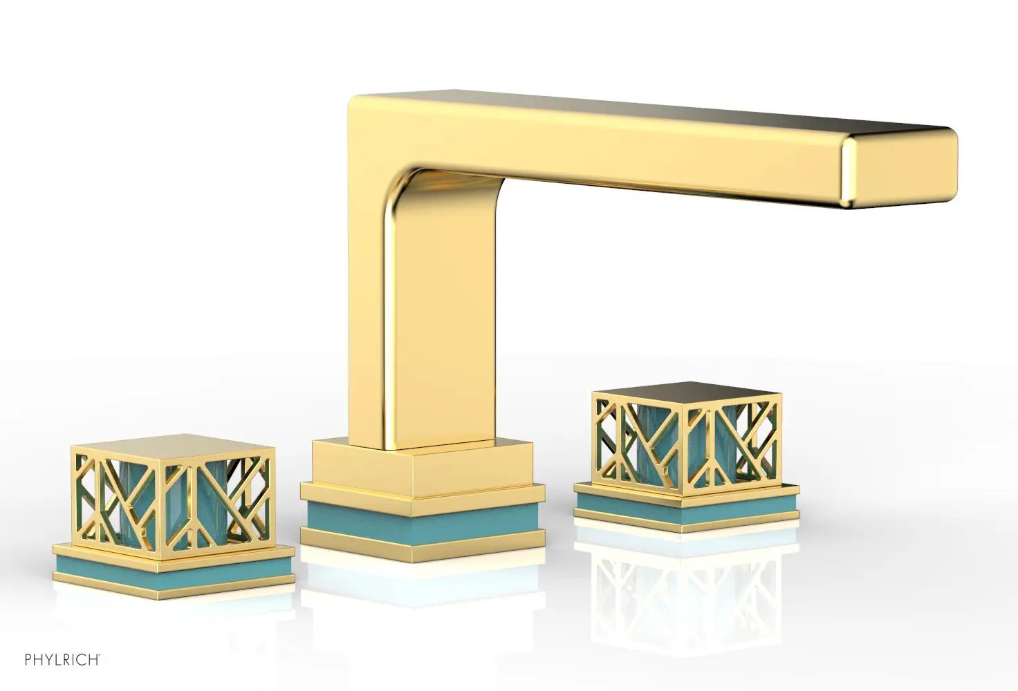 Phylrich JOLIE Deck Tub Set - Square Handles with "Turquoise" Accents by Phylrich