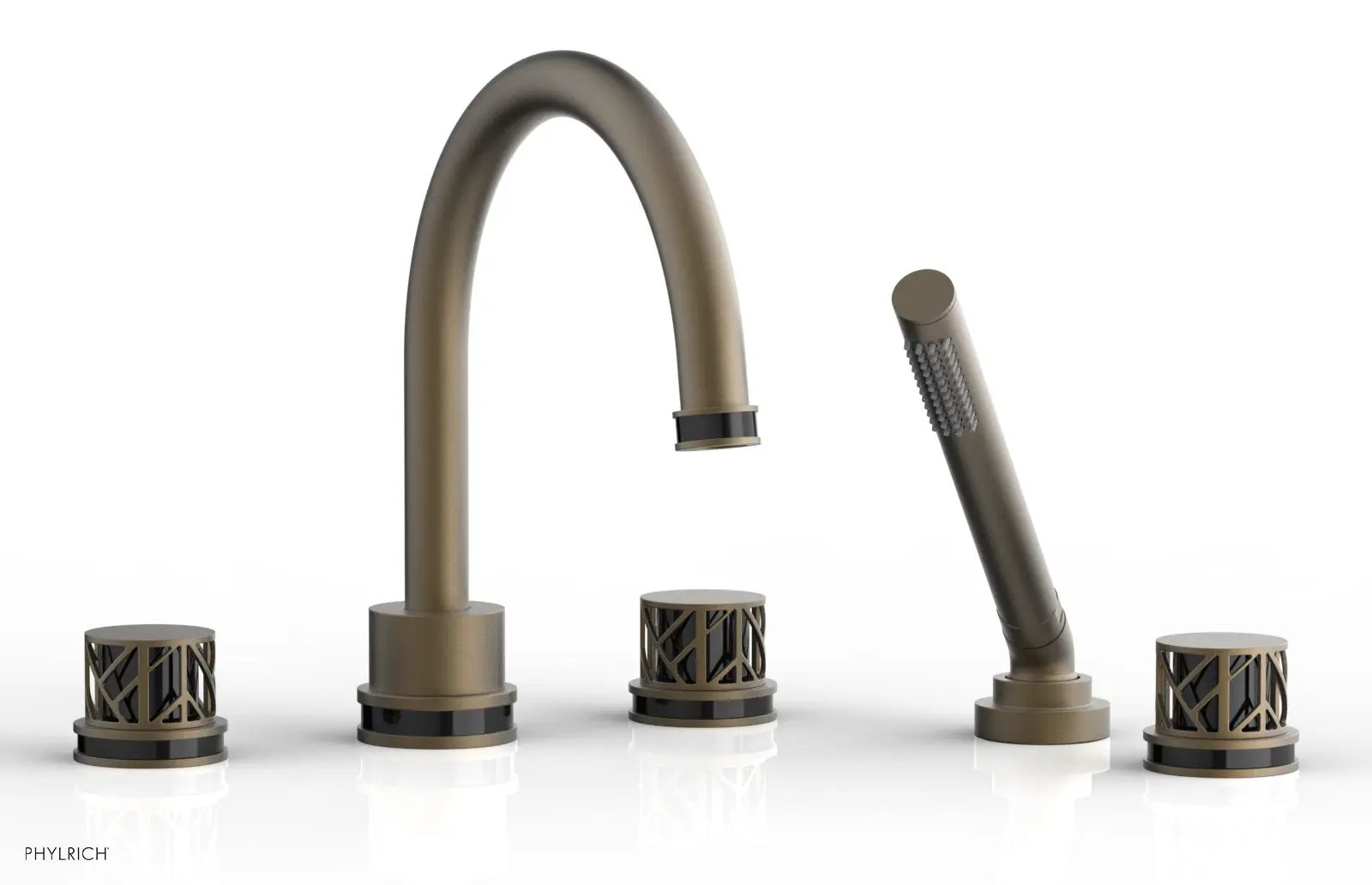 Phylrich JOLIE Deck Tub Set with Hand Shower - Round Handles with "Black" Accents by Phylrich