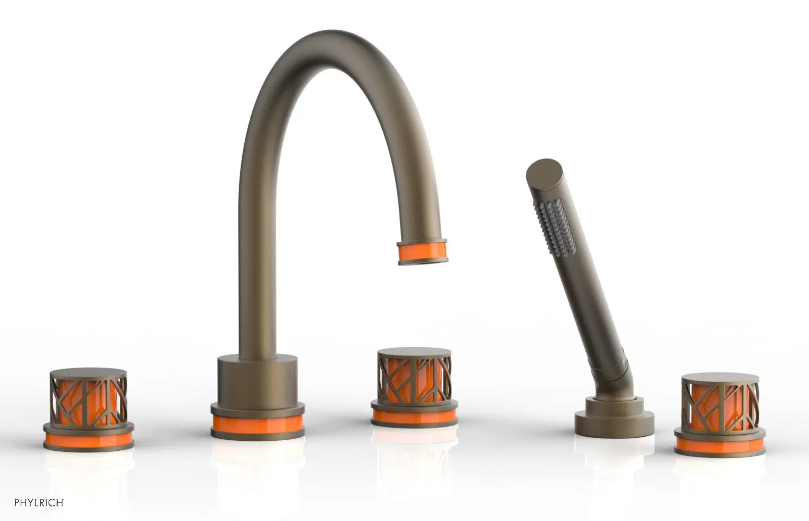 Phylrich JOLIE Deck Tub Set with Hand Shower - Round Handles with "Orange" Accents by Phylrich