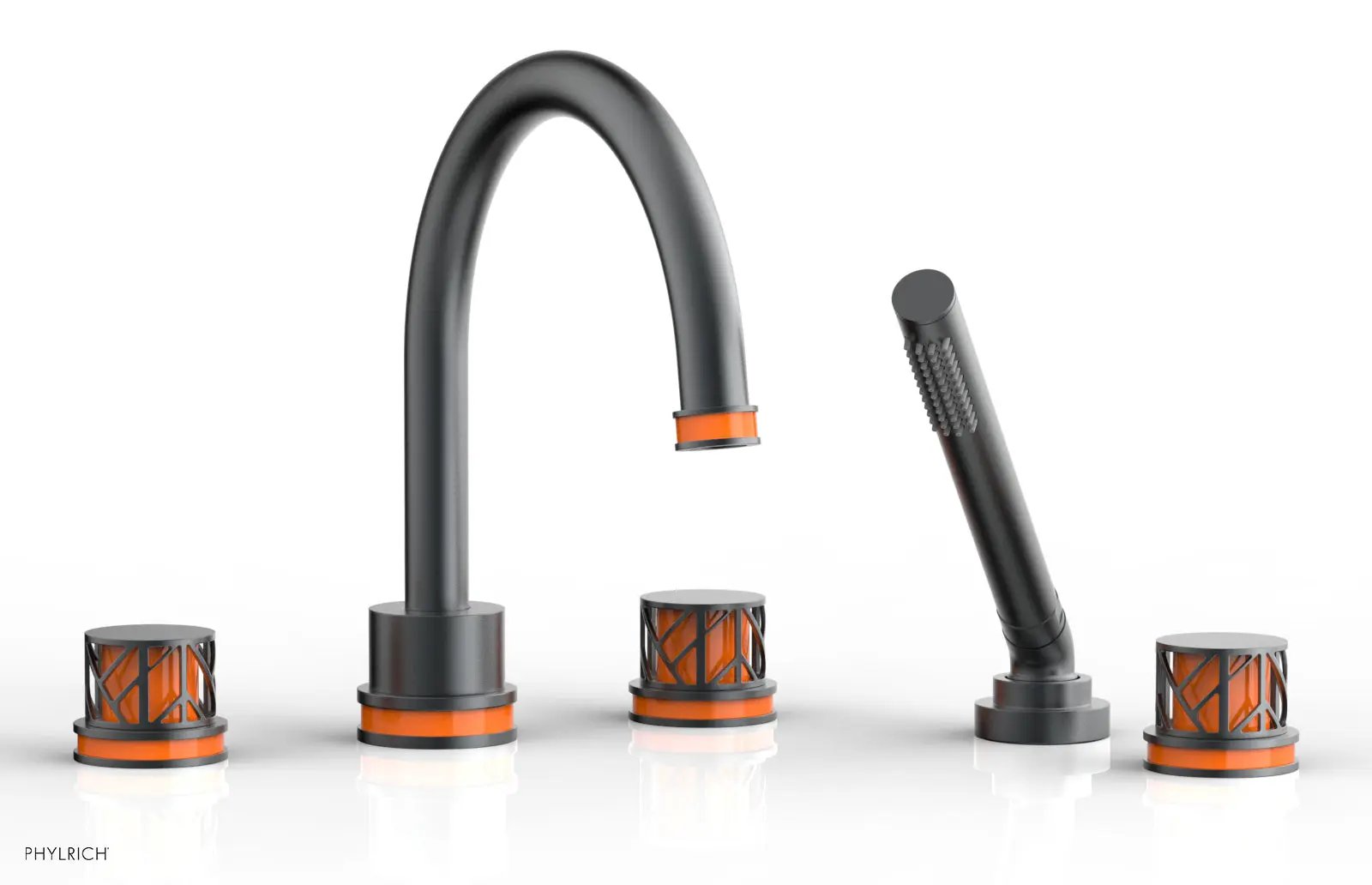 Phylrich JOLIE Deck Tub Set with Hand Shower - Round Handles with "Orange" Accents by Phylrich