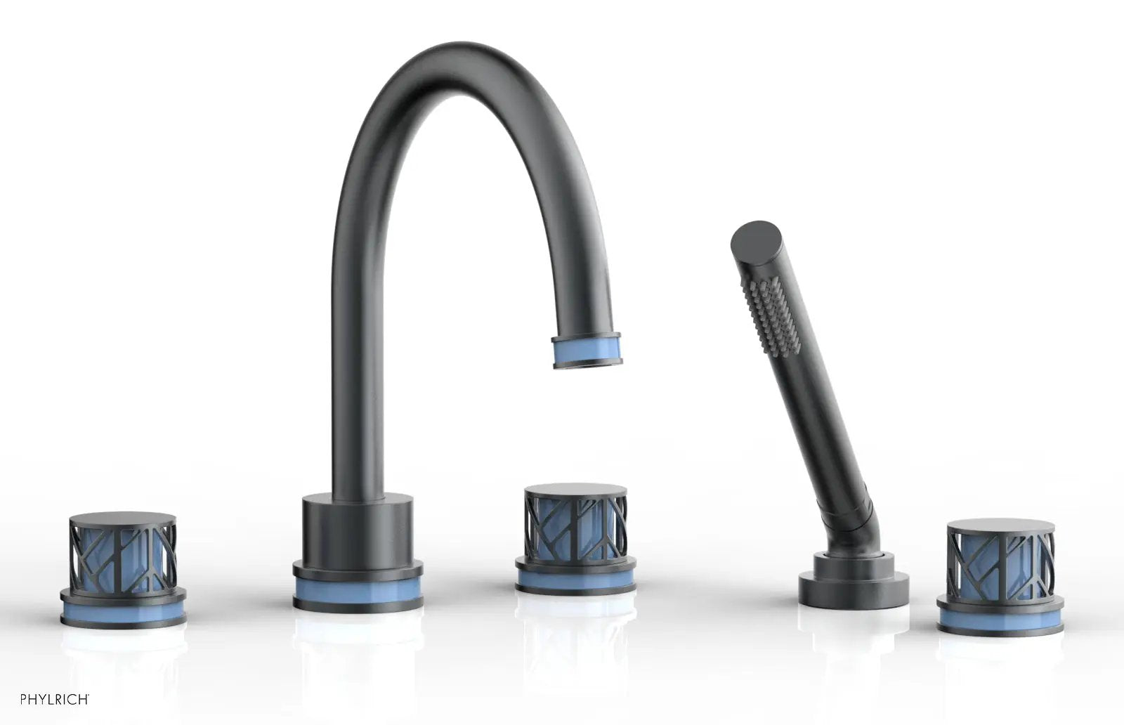 Phylrich JOLIE Deck Tub Set with Hand Shower - Round Handles with "Light Blue" Accents by Phylrich