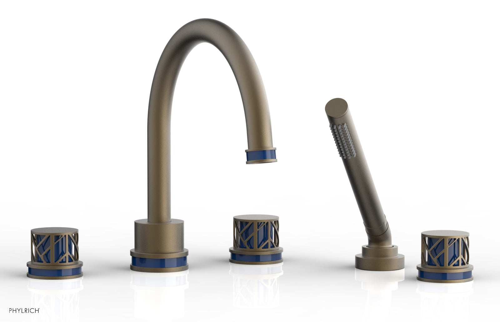 Phylrich JOLIE Deck Tub Set with Hand Shower - Round Handles with "Navy Blue" Accents by Phylrich