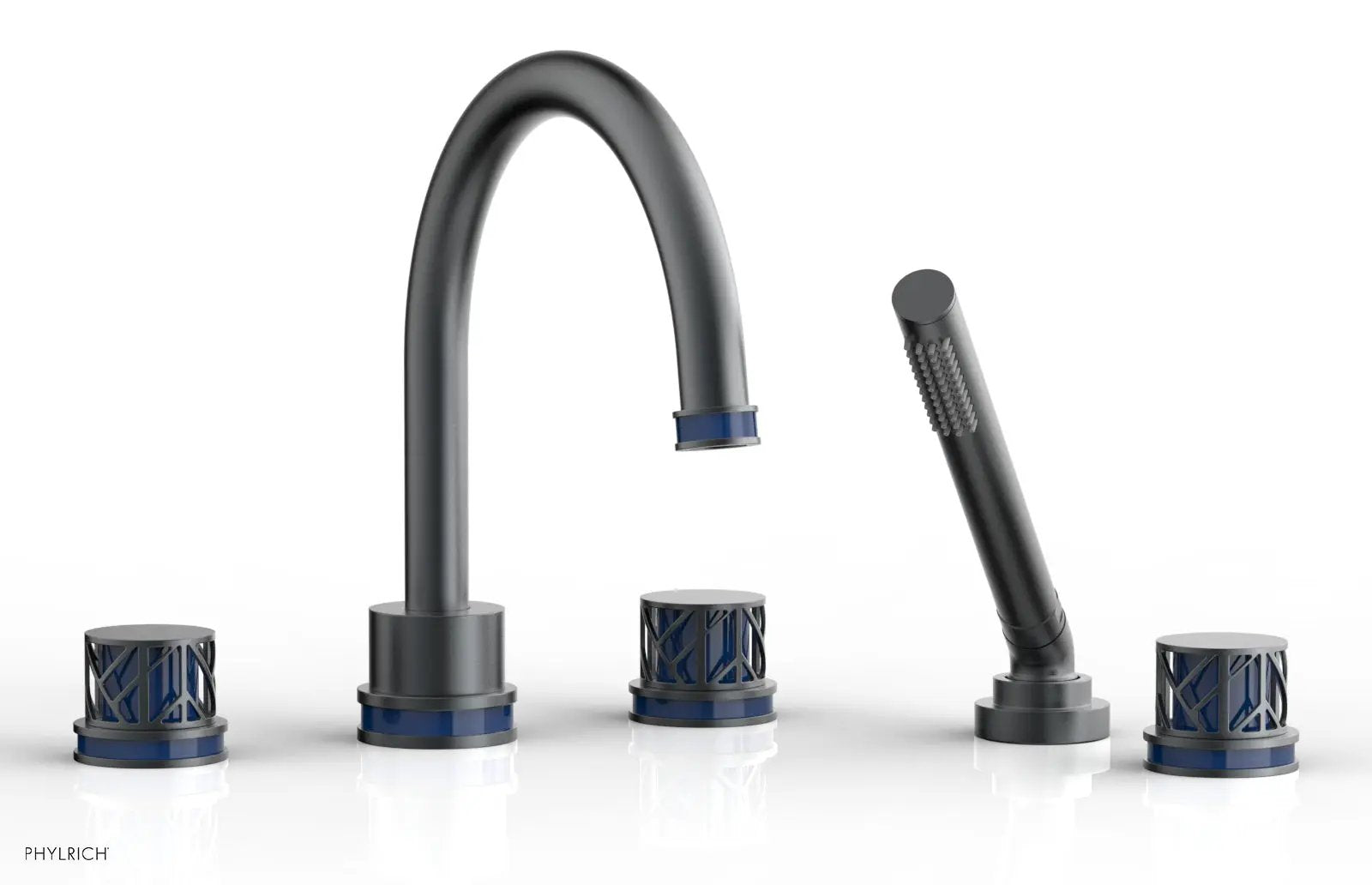 Phylrich JOLIE Deck Tub Set with Hand Shower - Round Handles with "Navy Blue" Accents by Phylrich
