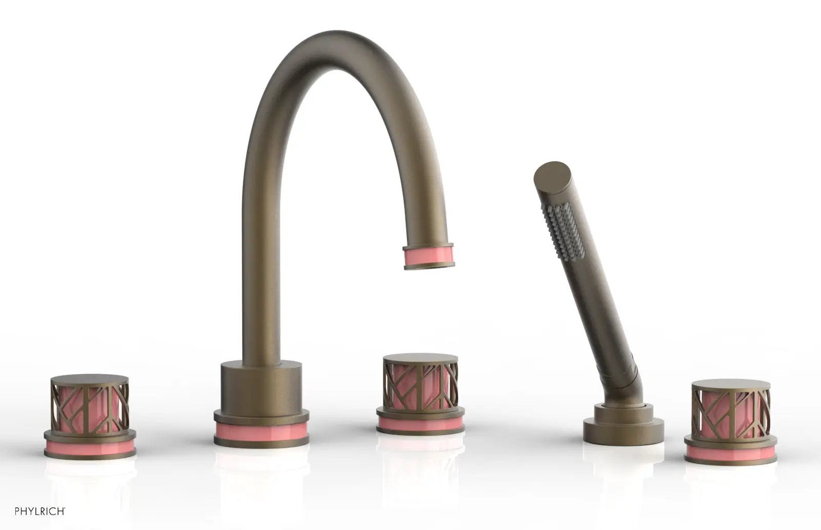 Phylrich JOLIE Deck Tub Set with Hand Shower - Round Handles with "Pink" Accents by Phylrich