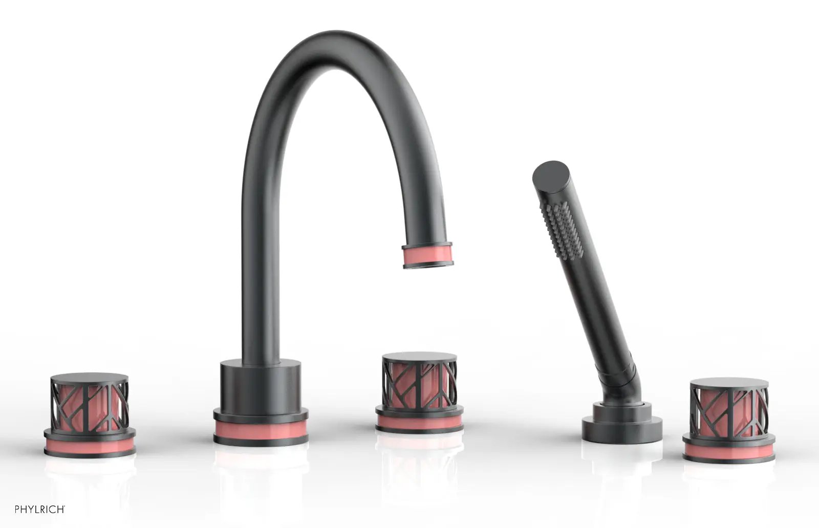 Phylrich JOLIE Deck Tub Set with Hand Shower - Round Handles with "Pink" Accents by Phylrich