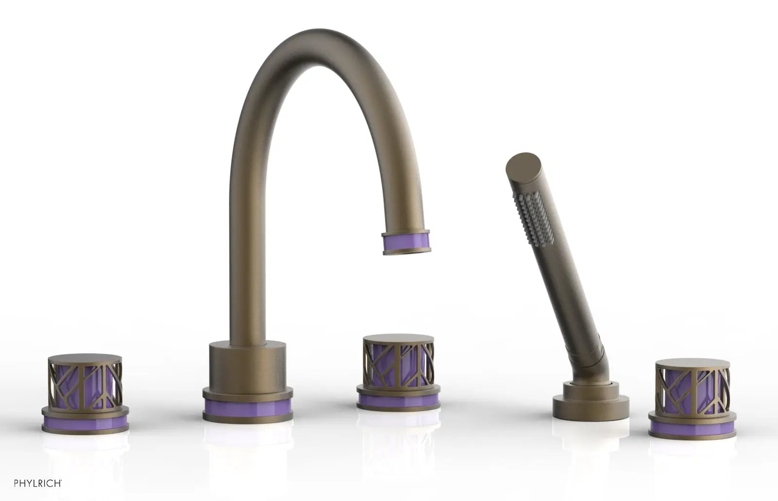 Phylrich JOLIE Deck Tub Set with Hand Shower - Round Handles with "Purple" Accents by Phylrich