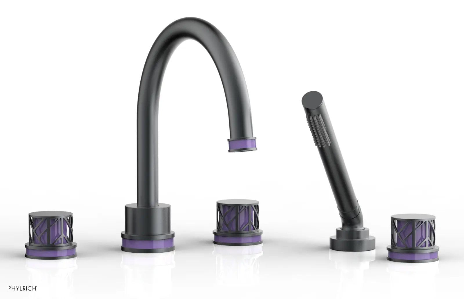 Phylrich JOLIE Deck Tub Set with Hand Shower - Round Handles with "Purple" Accents by Phylrich