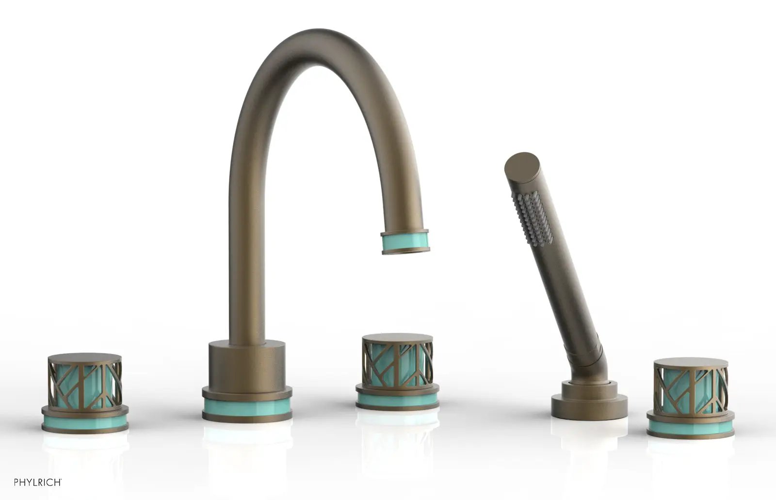 Phylrich JOLIE Deck Tub Set with Hand Shower - Round Handles with "Turquoise" Accents by Phylrich