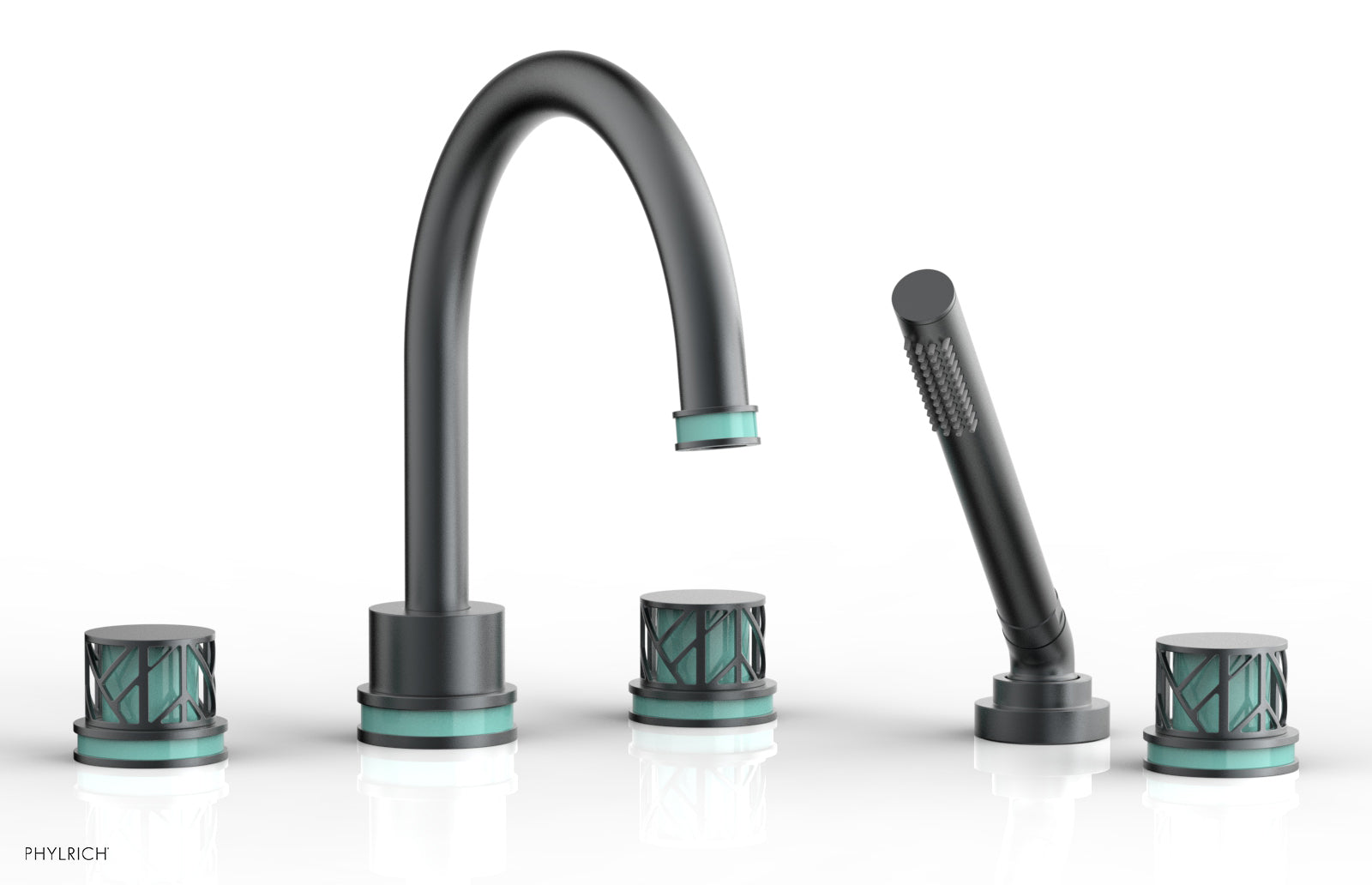 Phylrich JOLIE Deck Tub Set with Hand Shower - Round Handles with "Turquoise" Accents by Phylrich