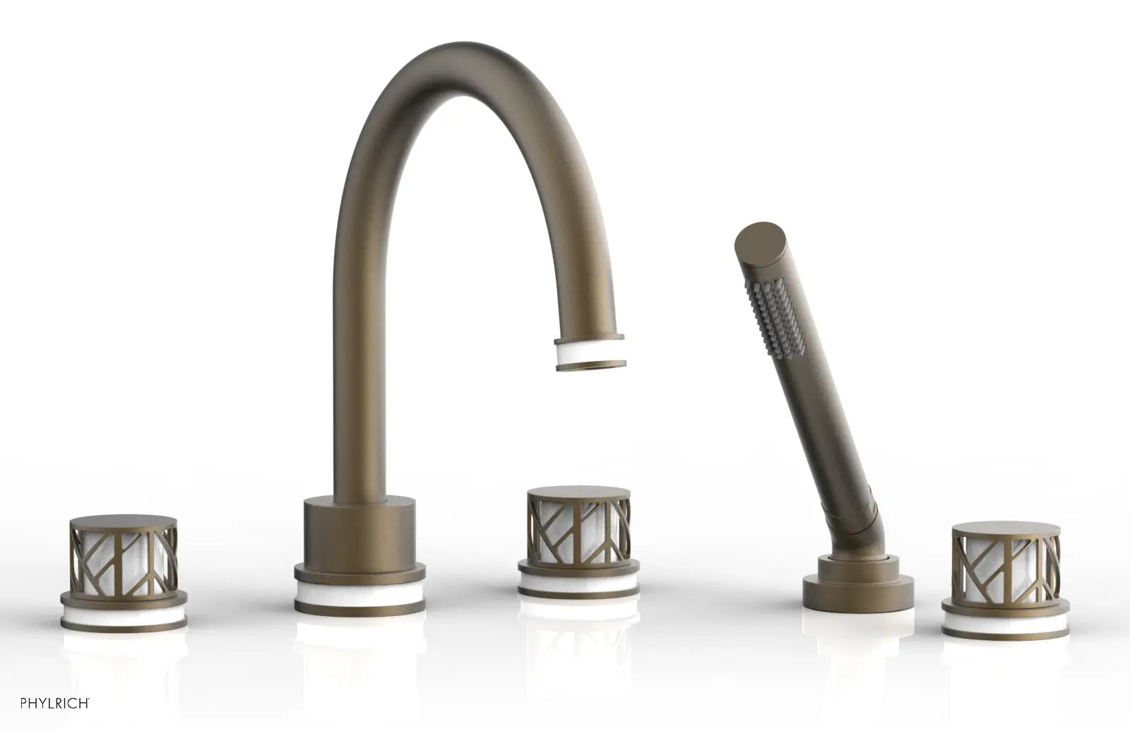 Phylrich JOLIE Deck Tub Set with Hand Shower - Round Handles with "White" Accents by Phylrich