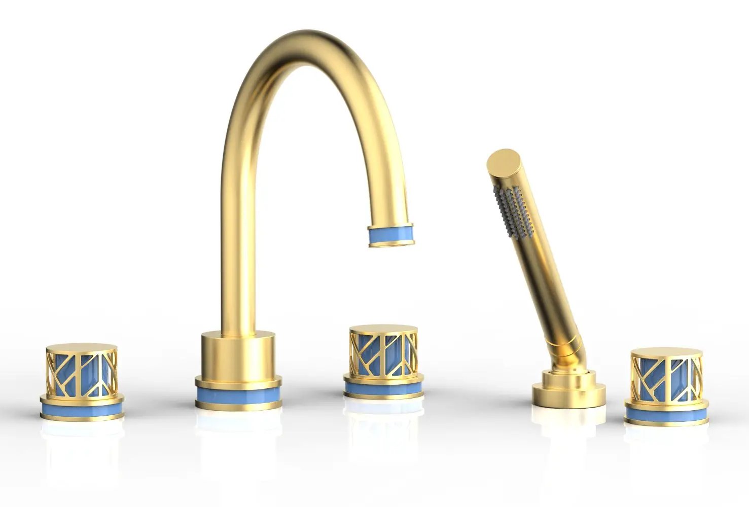 Phylrich JOLIE Deck Tub Set with Hand Shower - Round Handles with "Light Blue" Accents by Phylrich