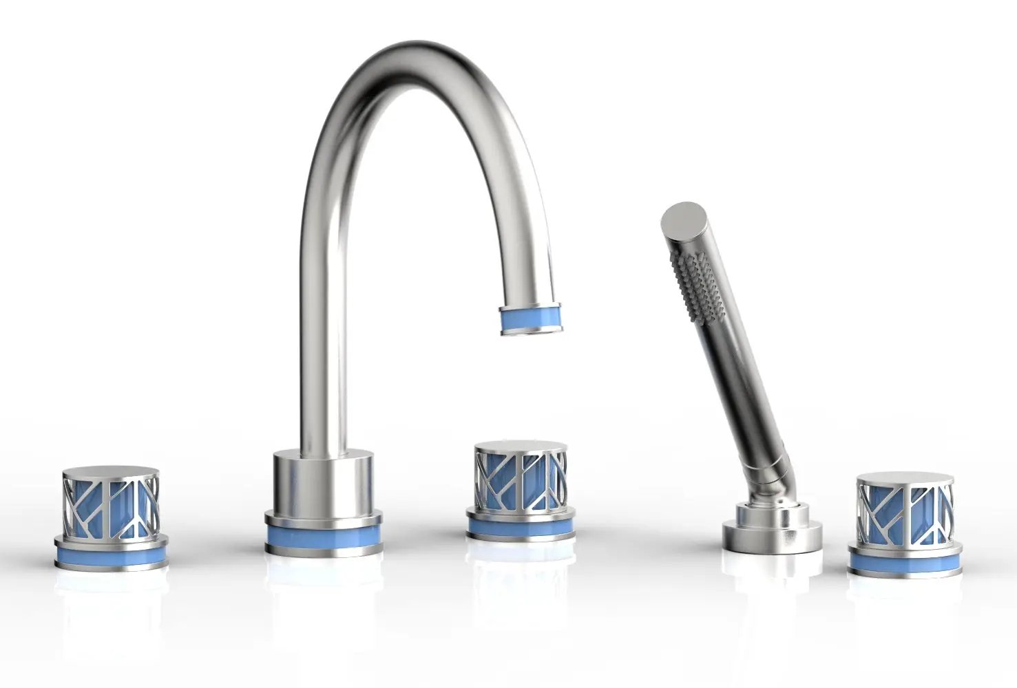 Phylrich JOLIE Deck Tub Set with Hand Shower - Round Handles with "Light Blue" Accents by Phylrich
