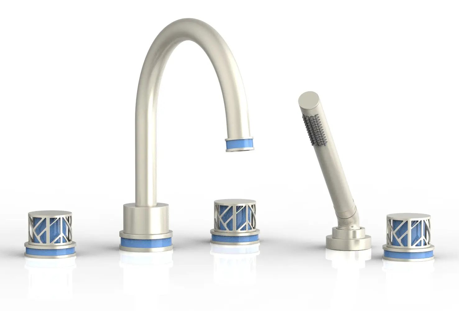 Phylrich JOLIE Deck Tub Set with Hand Shower - Round Handles with "Light Blue" Accents by Phylrich