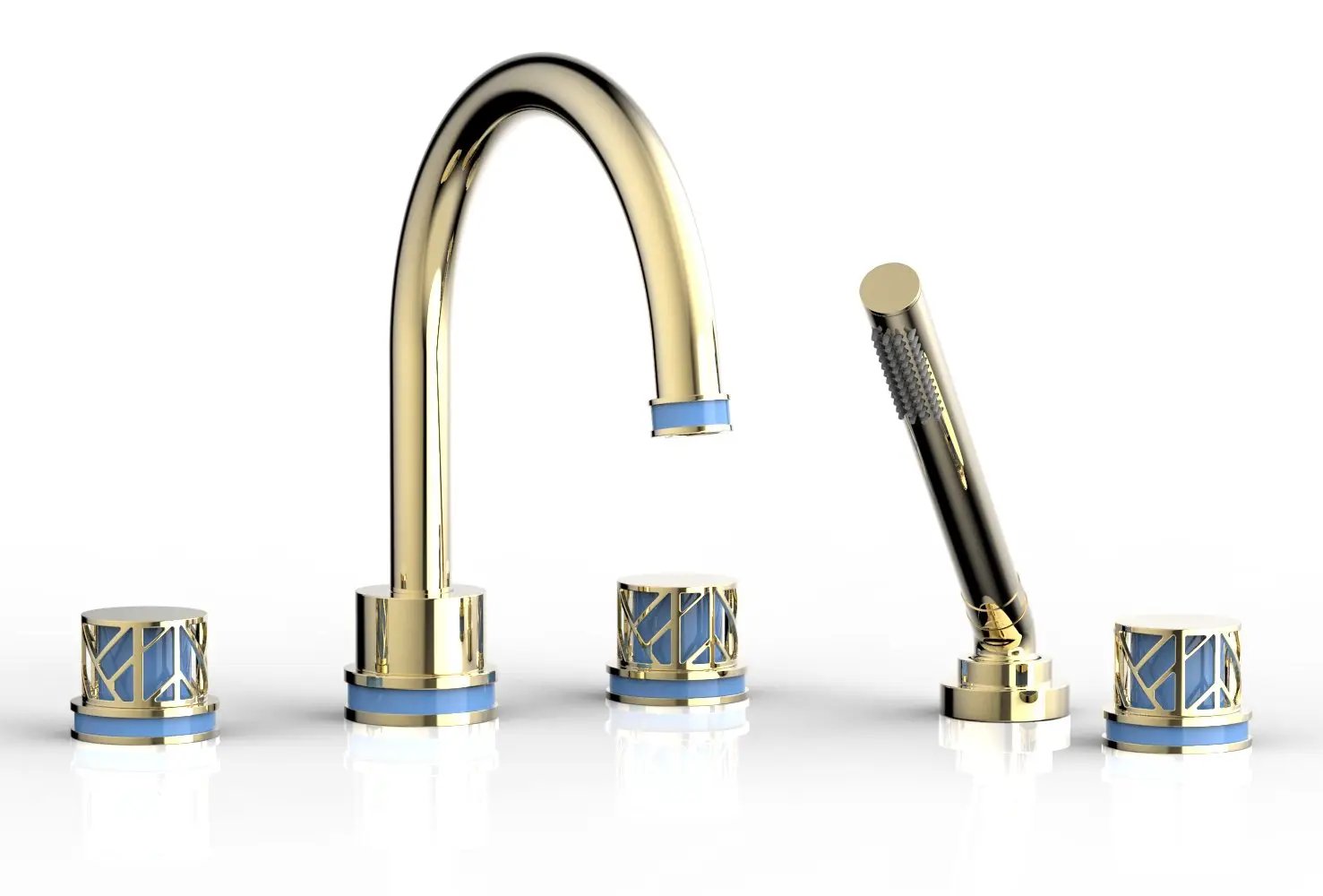 Phylrich JOLIE Deck Tub Set with Hand Shower - Round Handles with "Light Blue" Accents by Phylrich