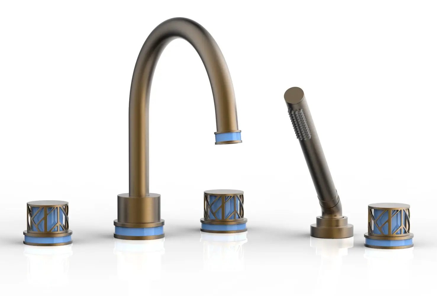 Phylrich JOLIE Deck Tub Set with Hand Shower - Round Handles with "Light Blue" Accents by Phylrich