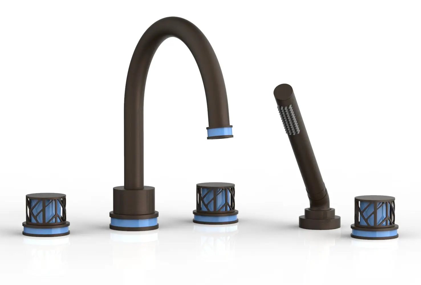 Phylrich JOLIE Deck Tub Set with Hand Shower - Round Handles with "Light Blue" Accents by Phylrich