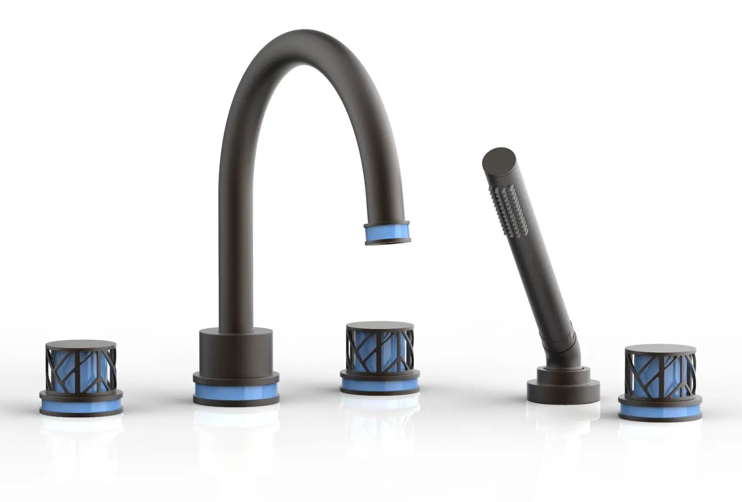 Phylrich JOLIE Deck Tub Set with Hand Shower - Round Handles with "Light Blue" Accents by Phylrich