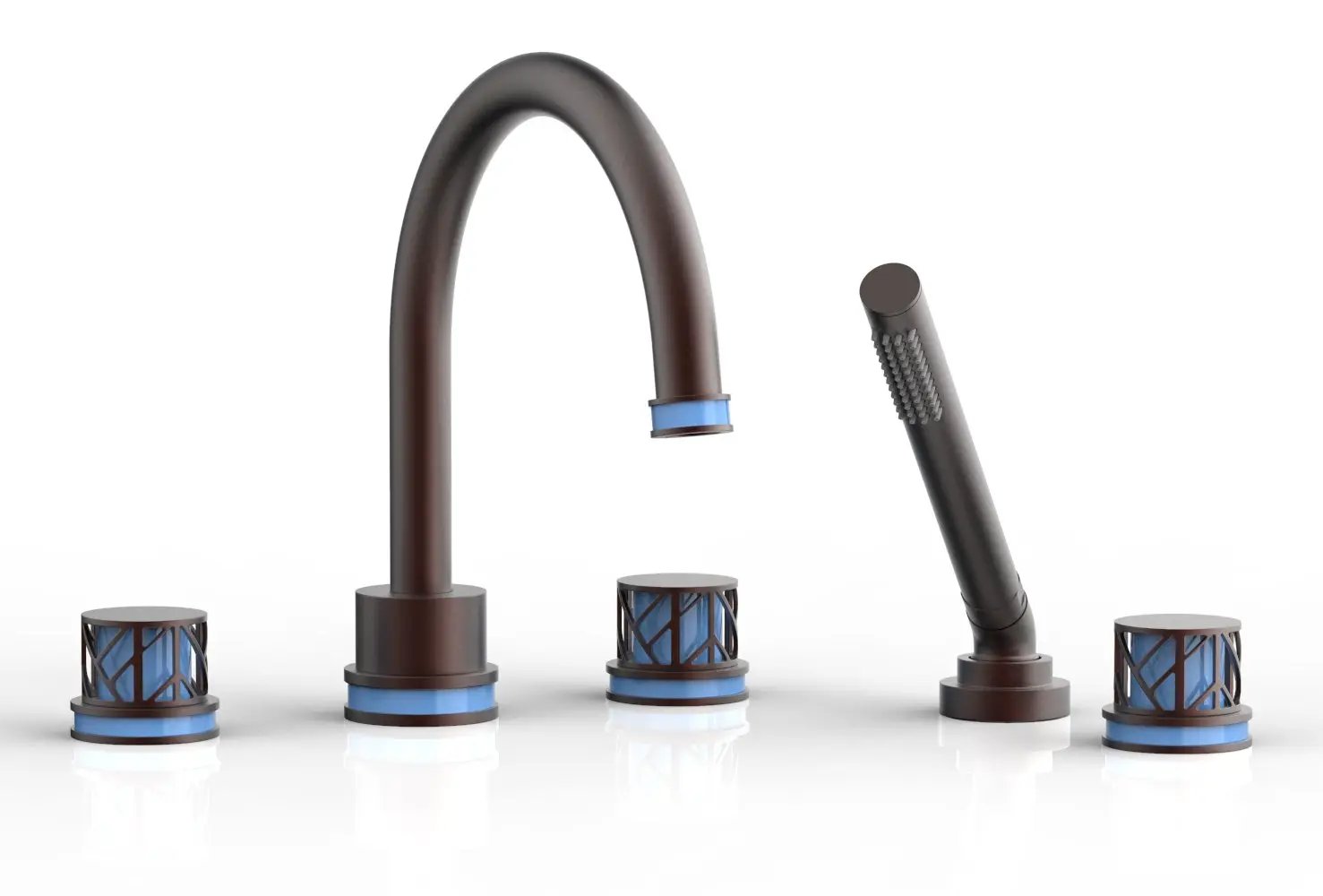 Phylrich JOLIE Deck Tub Set with Hand Shower - Round Handles with "Light Blue" Accents by Phylrich